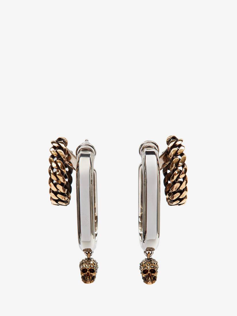 Pendientes Alexander McQueen Double Hoop Chain And Skull Mujer - Plateados/Dorados - Mexico 706-QEIJ